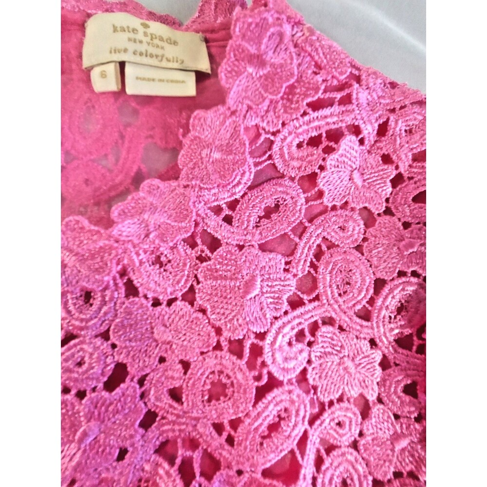 Kate Spade Bloom Flower Lace Blouse Womens Size 6 Pink Floral Crochet NJMU3100 - Picture 4 of 8